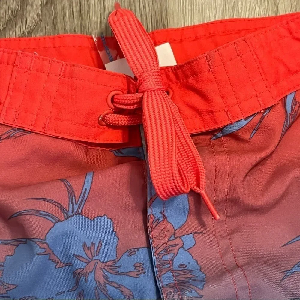 O'Rageous Red & Blue Hawaiian Print Board Shorts